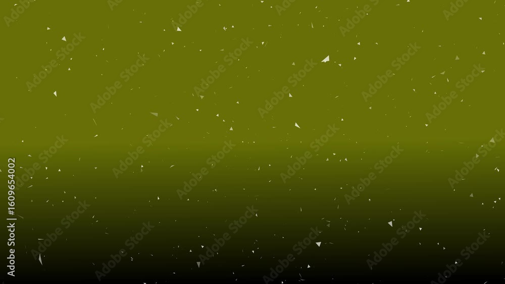 Poster abstract olive green background triangles shimmering particles falling motion. olive green triangles