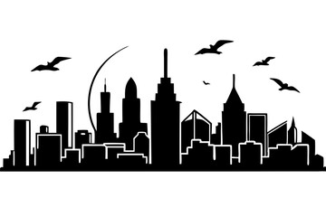 Obraz premium Vibrant Sunset Over Modern City Skyline Illustration