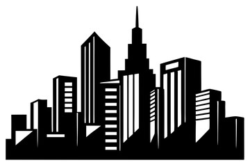 Dramatic Skyline Silhouette of Buildings with Sunset Gradient