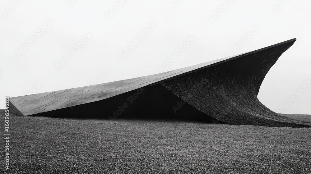 Poster abstract monochrome shape on textured surface with minimalist design