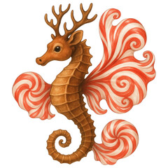 Obraz premium Festive Seahorse with Candy Cane Wings Whimsical Holiday Illustration