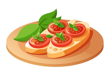 Italian Bruschetta Dish with Fresh Basil and Tomato Design
