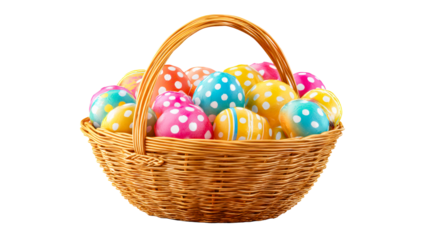 Colorful Easter eggs in a woven basket ready for celebration