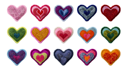 A collection of diverse heart designs arranged in a grid