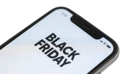 Black friday promotion on smartphone display with 4k resolution and wireless connectivity