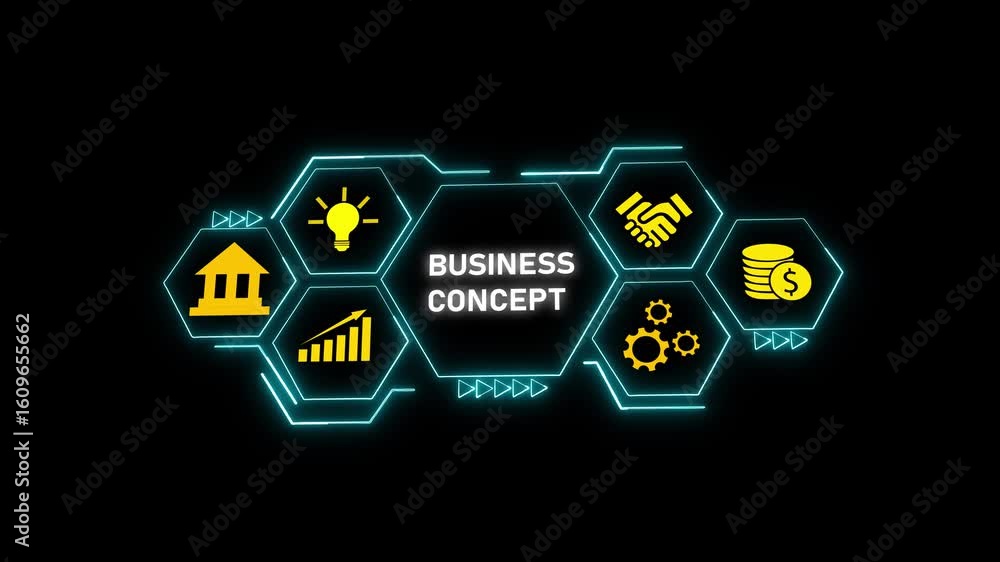 Aufkleber futuristic business concept animation hexagon network technology innovation growth finance. business