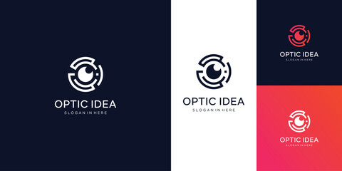Eye digital technology logo design, cyber symbol. lens aperture positions. Retina scan eye icons collection, Simple, science, silhouette, vector template