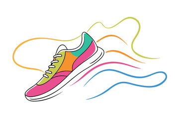 Racing Shoes on Track in Minimal Line Drawing Style