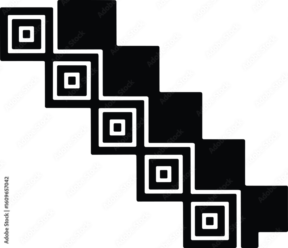 Poster abstract decorative graphic featuring geometric squares and patterned inner square elements in monoc