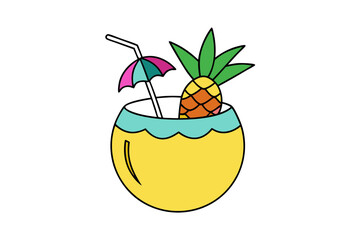 Exotic Piña Colada Drink Vector with Fruit and Tropical Decor