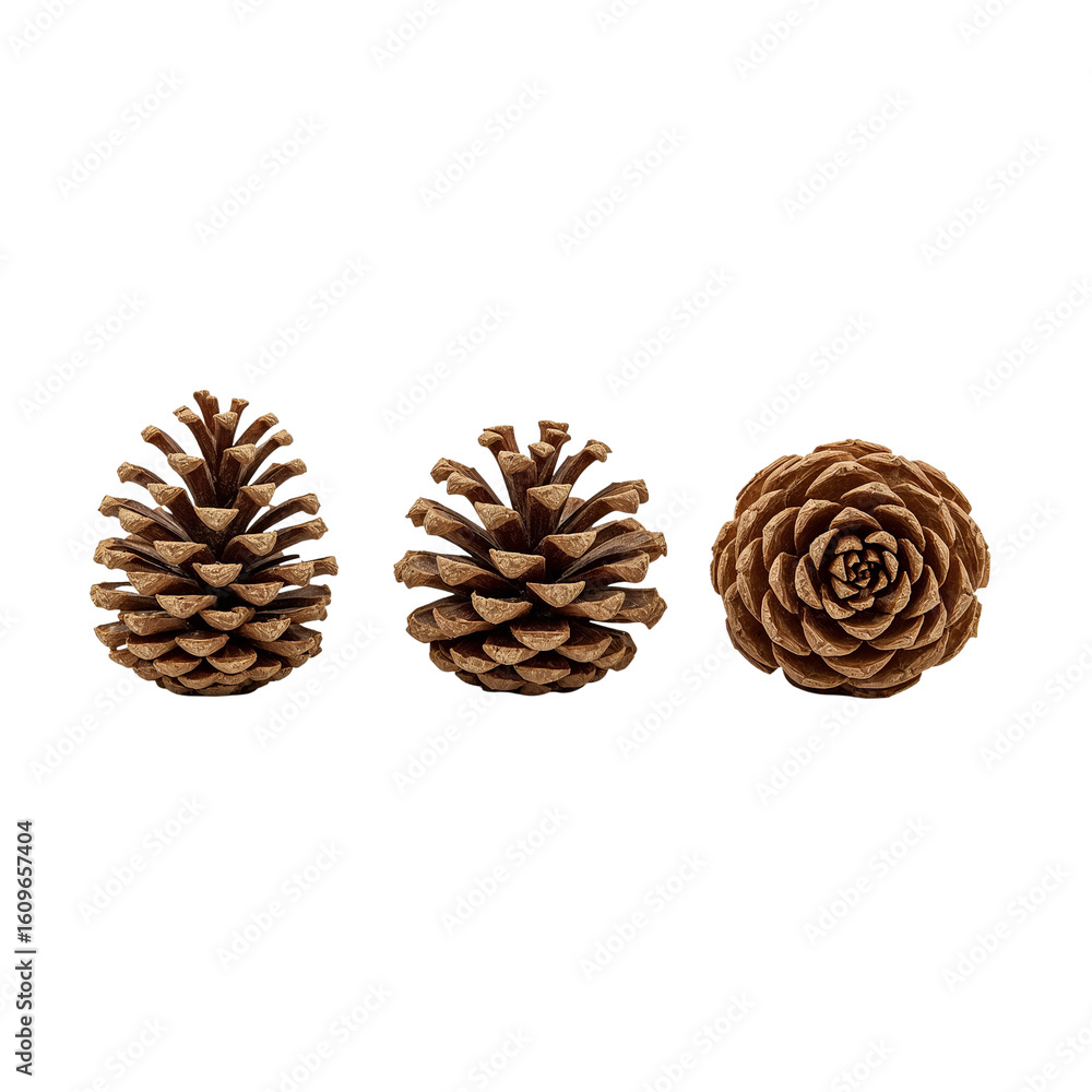 Aufkleber pine cone trio displaying symmetrical natural patterns with neutral tone isolated