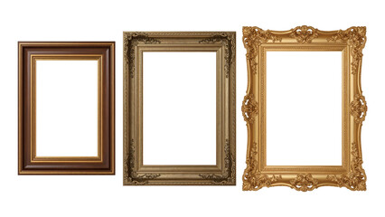 Elegance in Isolation: Three Antique Picture Frames showcasing decorative gold and wood