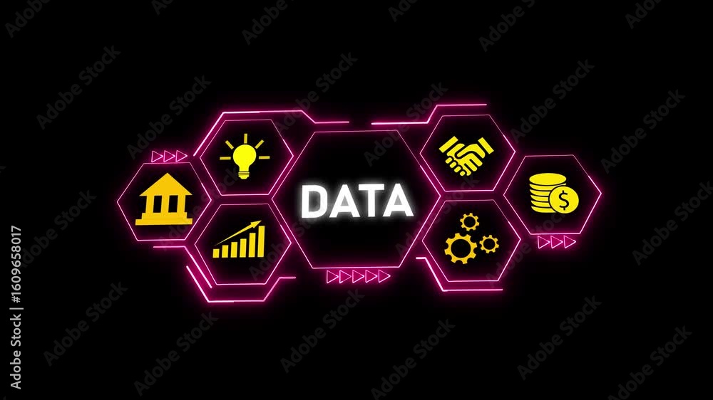 Poster neon hexagon data visualization abstract background technology innovation finance business growth. d