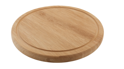 Elegant circular wooden board with a smooth finish on a transparent setting adding a touch of