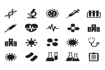 Medical science research and healthcare symbols dna helix microscope