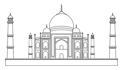 Taj Mahal Monument Line Art Vector Illustration
