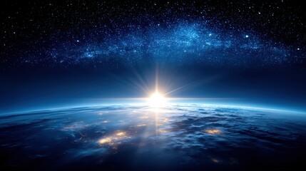 Sunrise seen from space with Earth