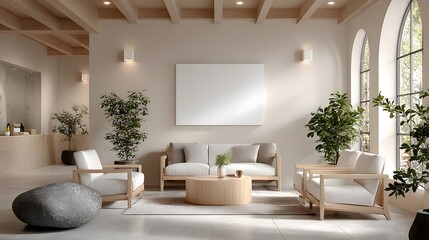 Bright Airy Lounge with Blank Canvas, Modern Interior