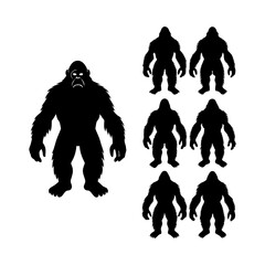 original bigfoot silhouette 10 pc design set black vector illustration