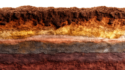 Layers of soil with varying colors and textures in cross section view