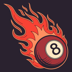 Hot Billiard Ball Number Eight fire logo silhouette. pool ball club Vector illustration.