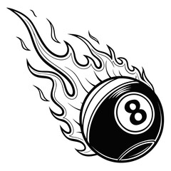 Hot Billiard Ball Number Eight fire logo silhouette. pool ball club Vector illustration.