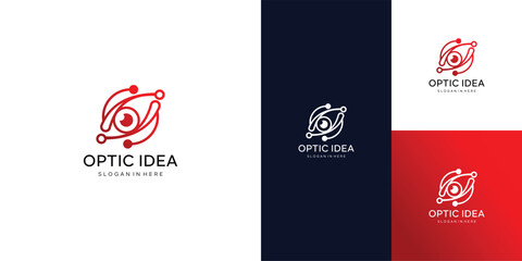 Eye digital technology logo design, Eye cyber symbol. lens aperture positions. Retina scan eye icons collection, Simple, science, silhouette, vector template