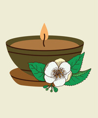 Flat Design Illustration with Candle at Tea Tree Smell and Plate 