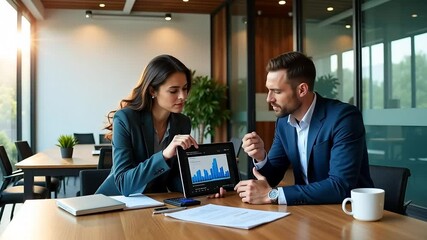 Business colleagues analyzing graphs on a tablet together - Powered by Adobe