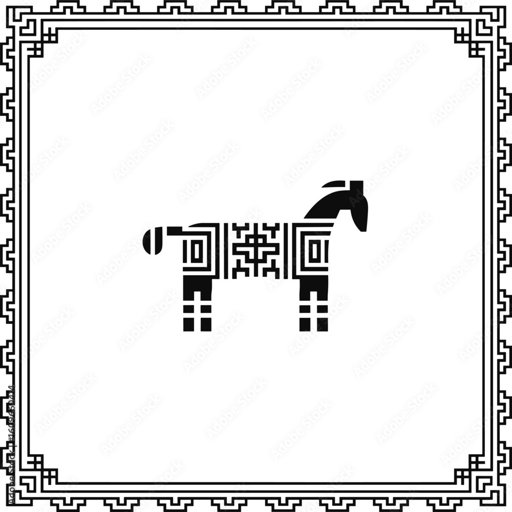 Aufkleber simple black and white abstract horse design with border frame decorative element vector art