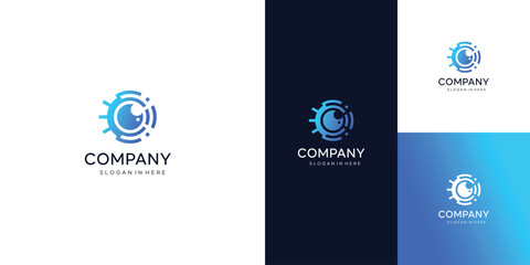 Eye digital technology logo design, cyber symbol. lens aperture positions. Retina scan eye icons collection, Simple, science, silhouette, vector template