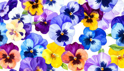 Colorful Pansy Floral Pattern in Watercolor Style