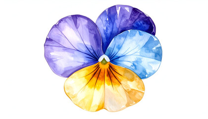 Vibrant Watercolor Pansy Flower Illustration with Purple and Gold