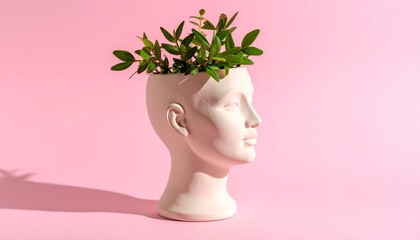 Head planter plant head vase creative growth concept
