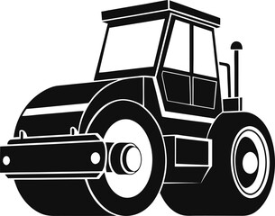 Black and white illustration of a road roller steamroller compactor