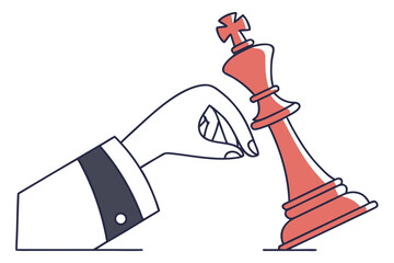 Chess king piece in hand representing leadership, strategy, and competition in business or life, modern flat illustration style.