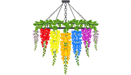 Colorful floral chandelier design with wisteria and vibrant blooms