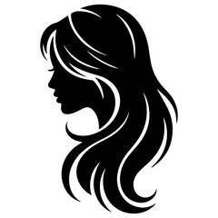 
Woman Hairstyle Silhouette Logo – Beauty Salon Vector Illustration of Long Hair on White Background 