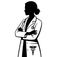 Women Doctor Silhouette Logo – Female Medical Professional Vector Icon on White Background