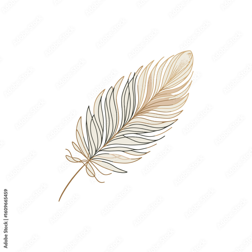 Poster elegant illustration of a delicate feather with intricate line patterns on a white background