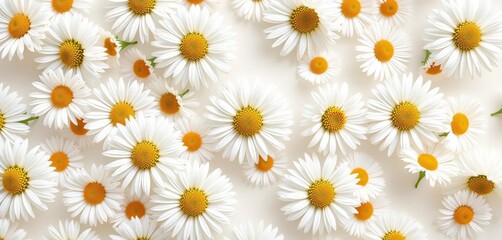 Simple, repeating pattern of white daisies on a light background,  wallpaper,  element