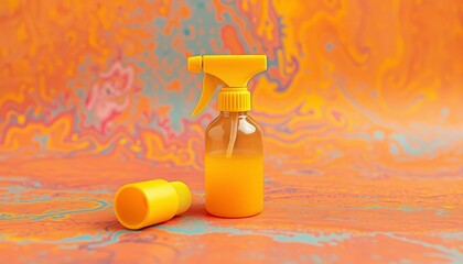 Yellow and orange spray bottle on vibrant background,  abstract,   design element
