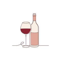 Elegant wine glass and bottle illustration with minimalist design, perfect for beverage-related themes