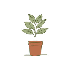 A simple illustration of a potted plant with green leaves against a plain background