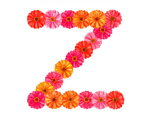 Floral Letter Z Made with Colorful Pink and Orange Flowers