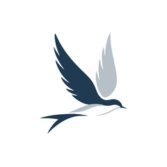 A stylized bird in flight, showcasing graceful wings against a minimalistic background
