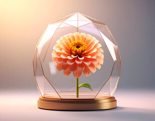 Elegant Flower in Geometric Glass Dome Display for Home Decor