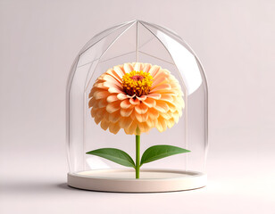 Delicate Flower in Glass Dome with Soft Light and Neutral Background