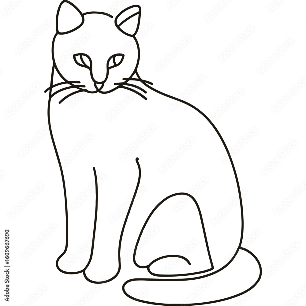 Aufkleber minimalist line drawing of a seated cat with a serene expression against a blank background