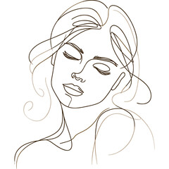 Abstract line drawing of a serene woman with closed eyes, showcasing beauty and tranquility